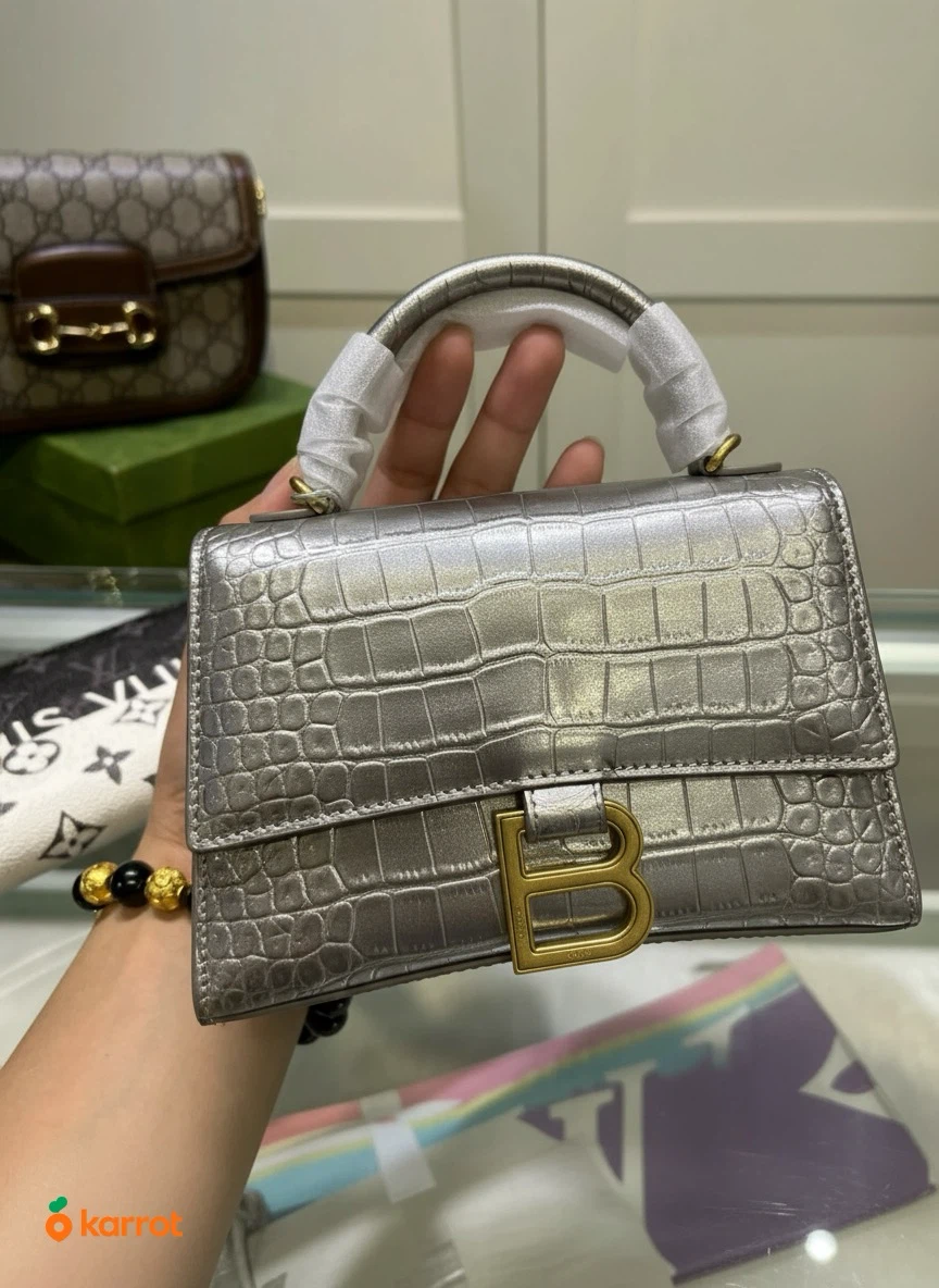 Silver Croc-Embossed Handbag