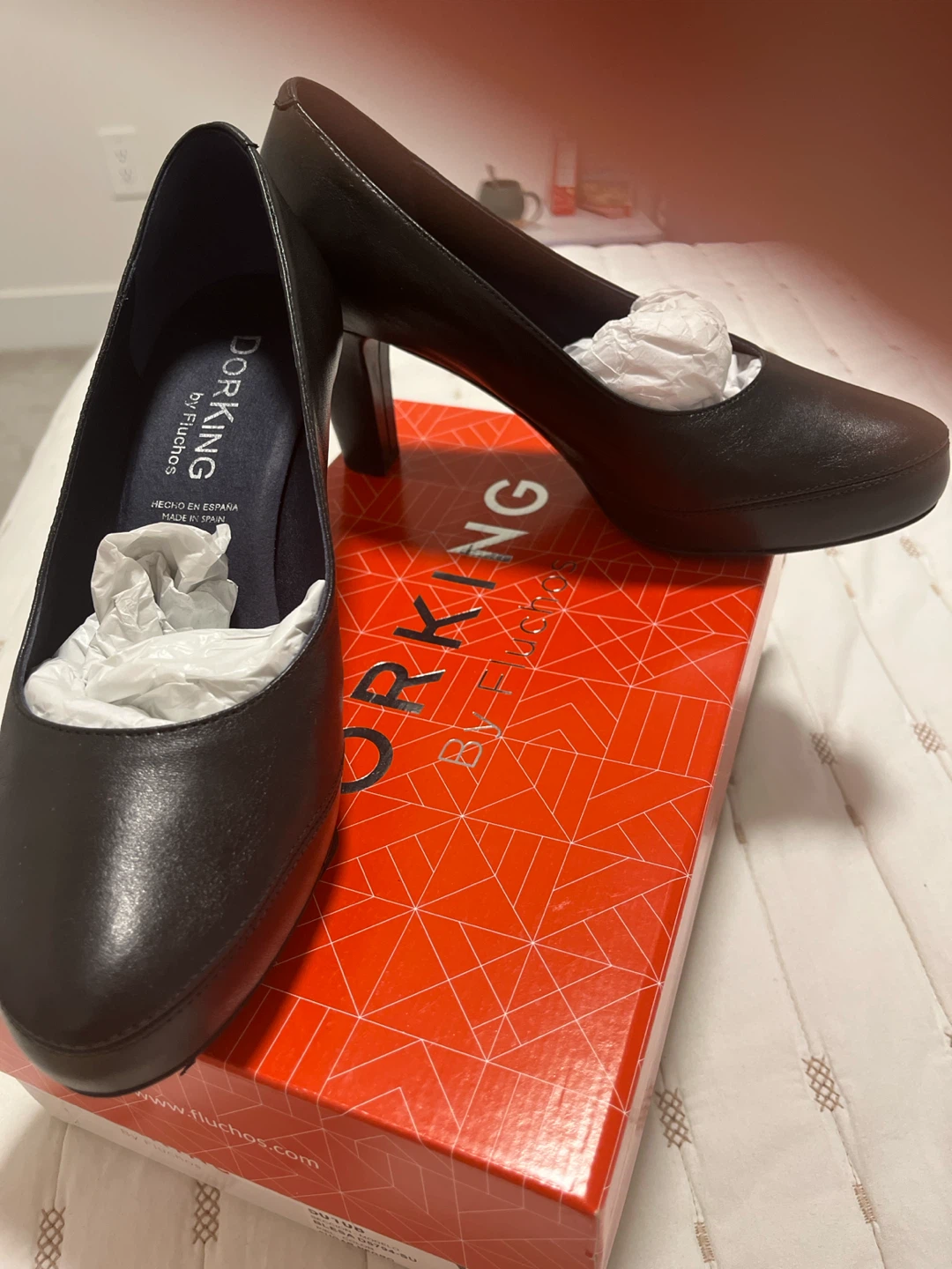 Dorking by Fluchos Black Leather Heels