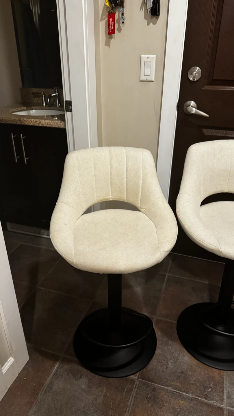 Adjustable Bar Stool - Cream Linen Upholstery