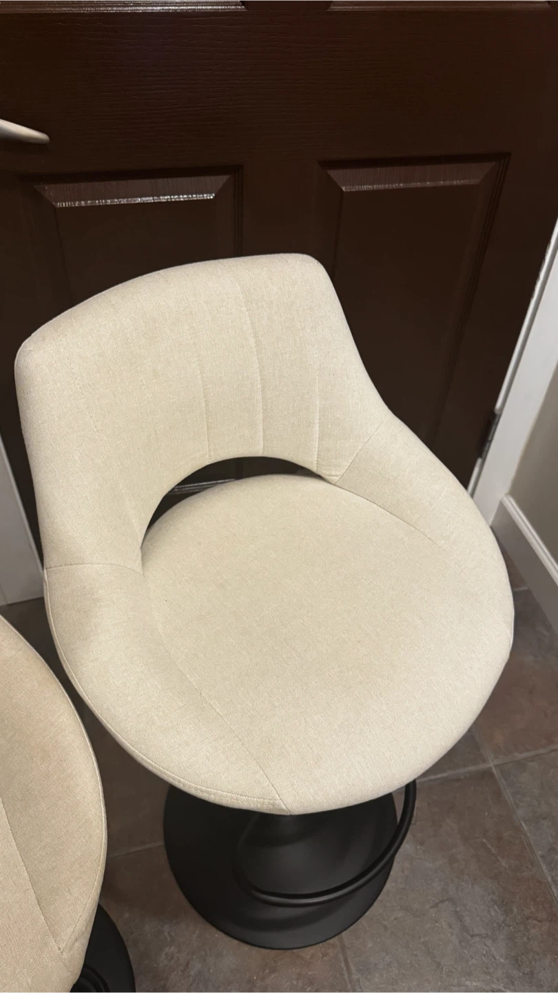 Adjustable Bar Stool - Cream Linen Upholstery - photo 2
