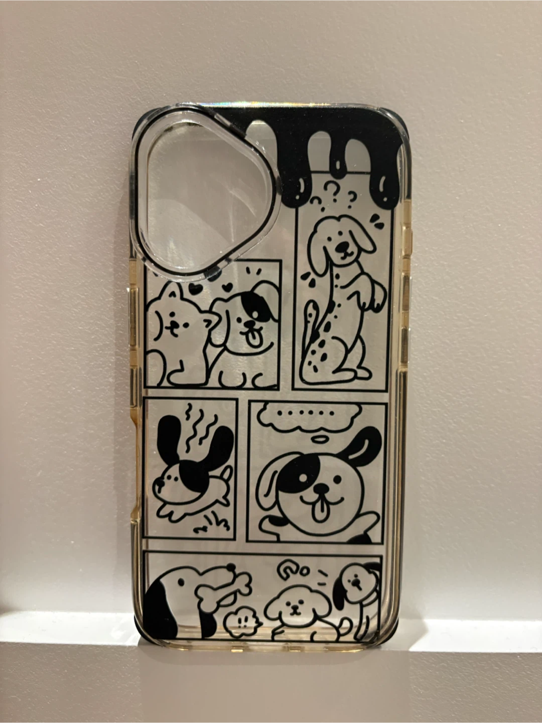 Clear iPhone 16 Case with Cute Dog Comic Strip Design
