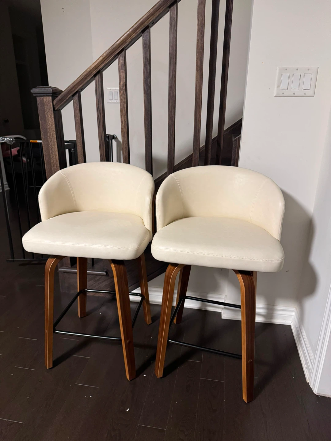Cream Bar Stools with Wood Accents - Set of 2