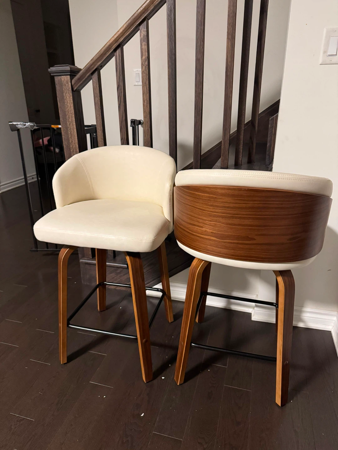 Cream Bar Stools with Wood Accents - Set of 2 - photo 2
