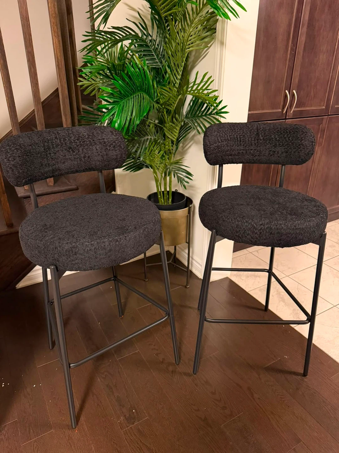 Black Boucle Bar Stools (Set of 2) - photo 2