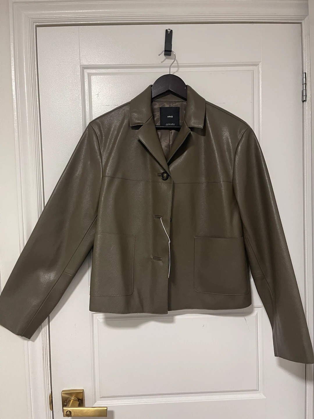 NEW MNG Women's Faux Leather Blazer - Taupe - Size L