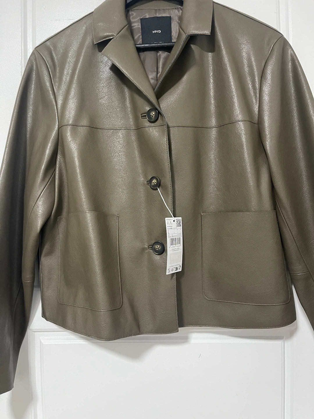 NEW MNG Women's Faux Leather Blazer - Taupe - Size L - photo 2