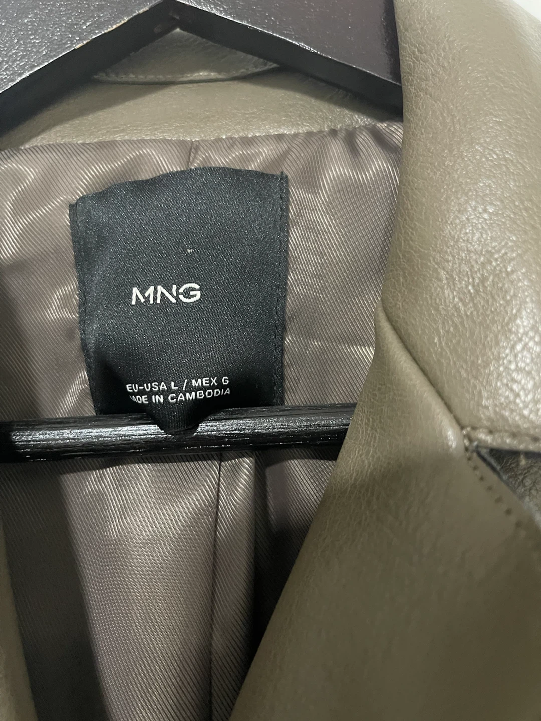 NEW MNG Women's Faux Leather Blazer - Taupe - Size L - photo 3