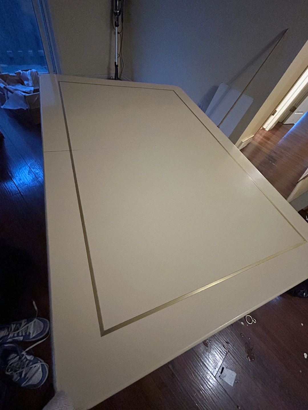 Cream Dining Table with Gold Trim
