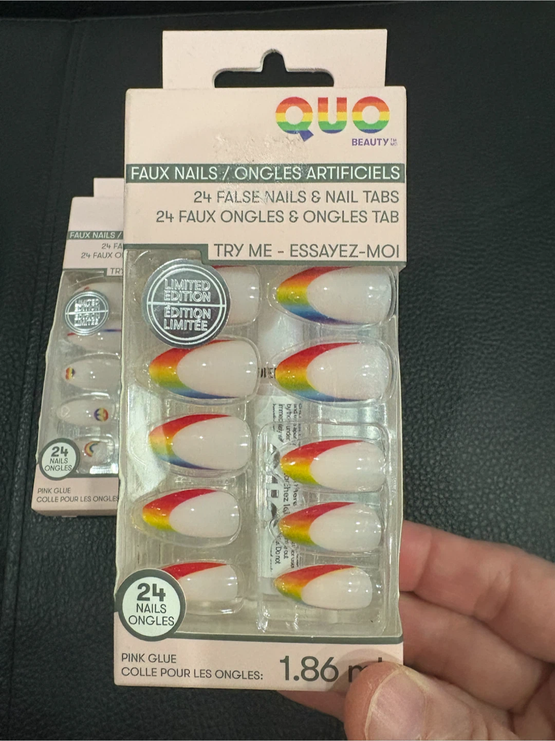 NIB QUO Beauty 24 False Nails & Glue - Rainbow Heart Design - photo 2