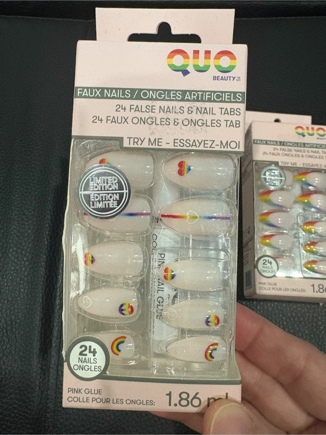NIB QUO Beauty 24 False Nails & Glue - Rainbow Heart Design - photo 3