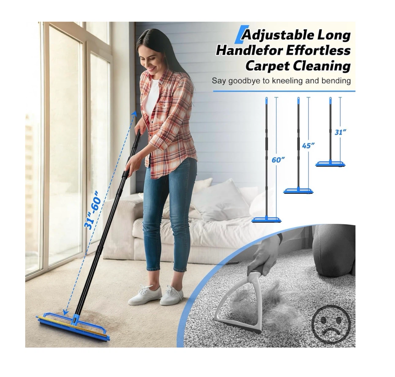 Brand new 2 in 1 Carpet Rake for Pet Hair Removal Tool - photo 3