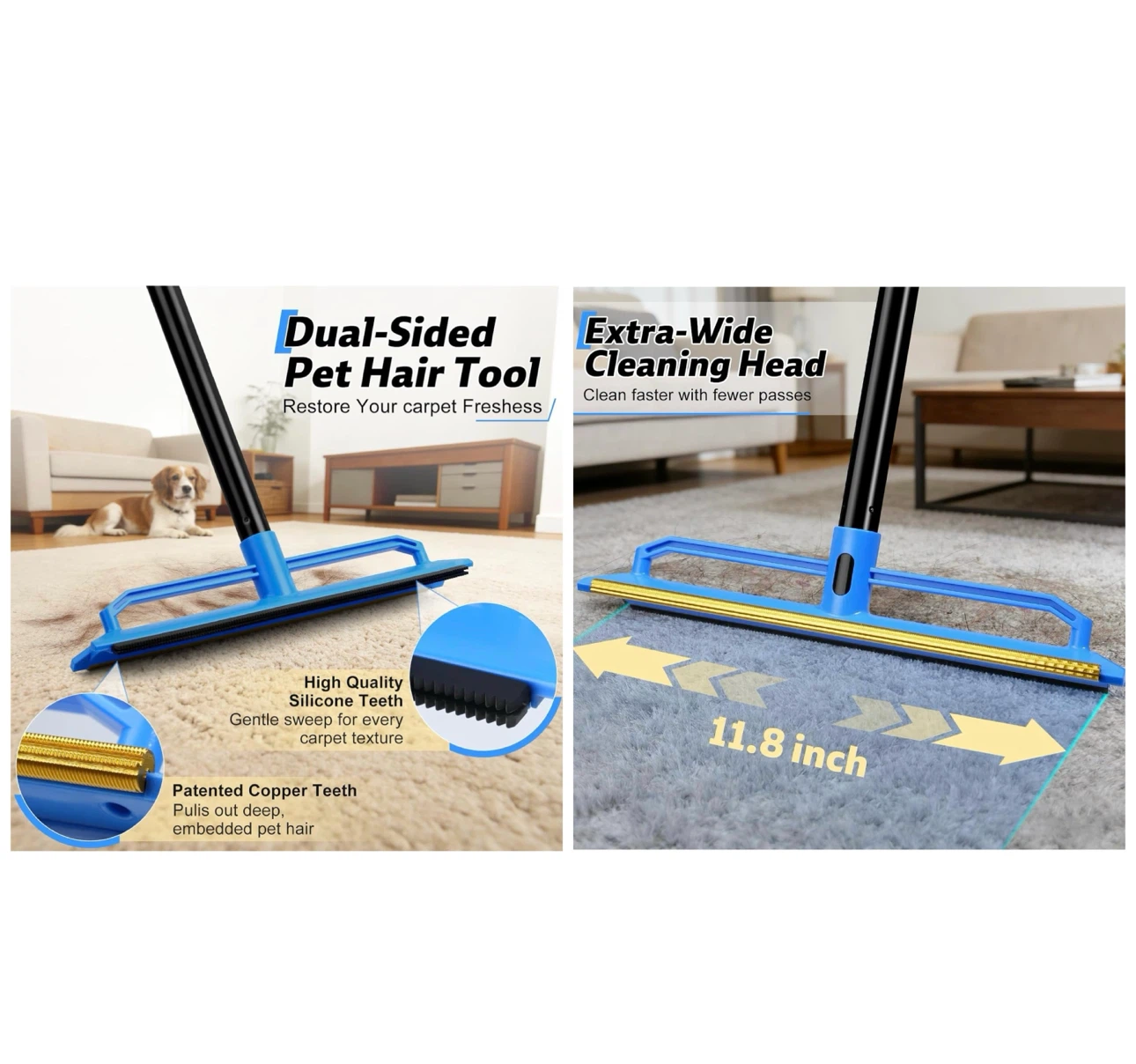 Brand new 2 in 1 Carpet Rake for Pet Hair Removal Tool - photo 5