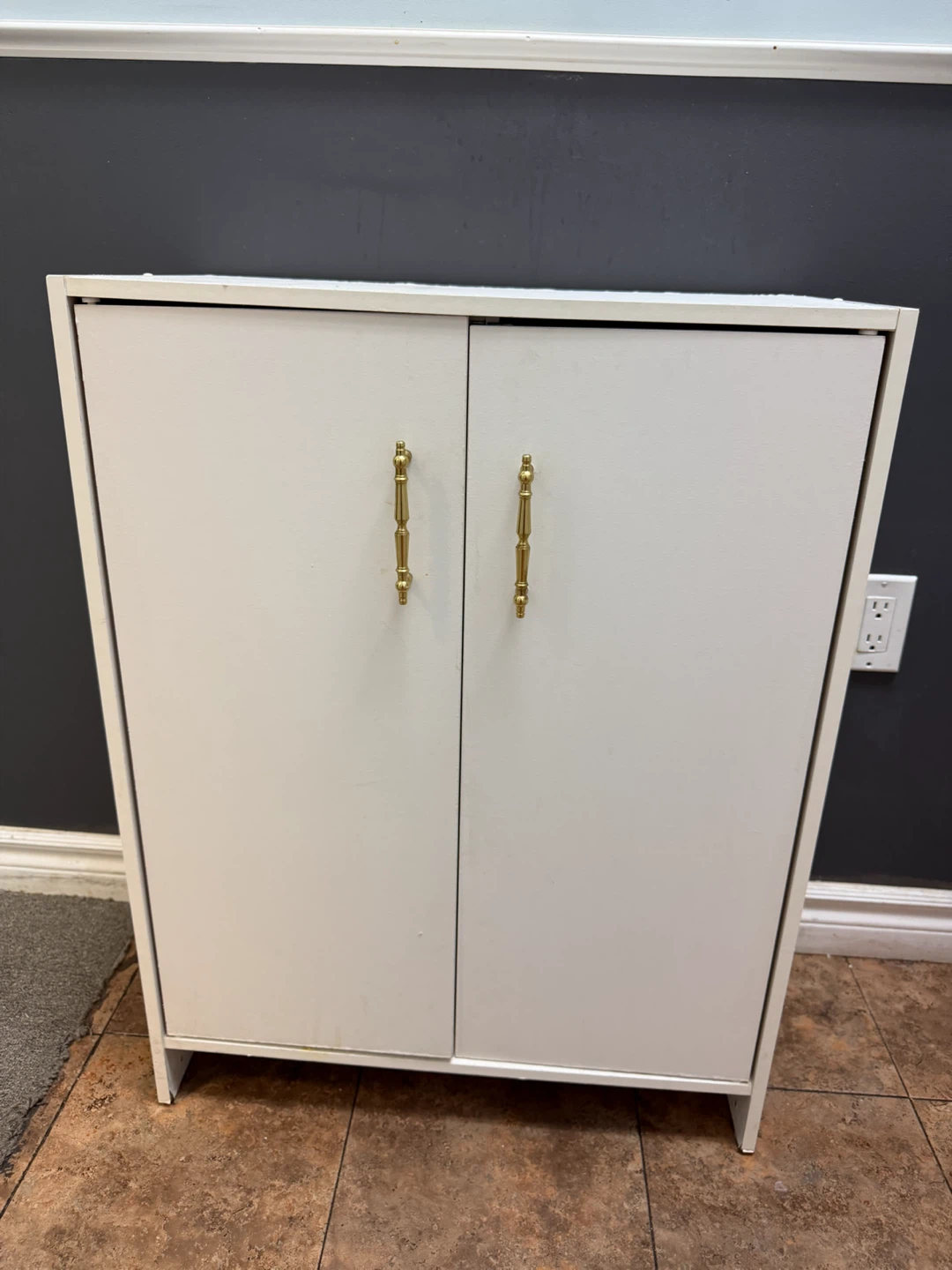 White Two-Door Cabinet with Gold Handles