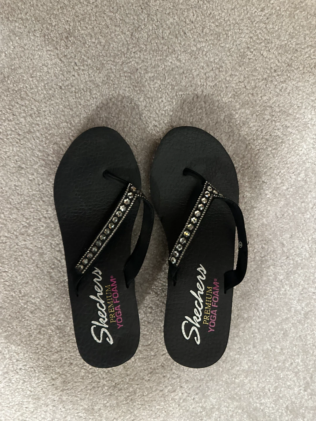 Skechers Women's Black Embellished Flip Flops
