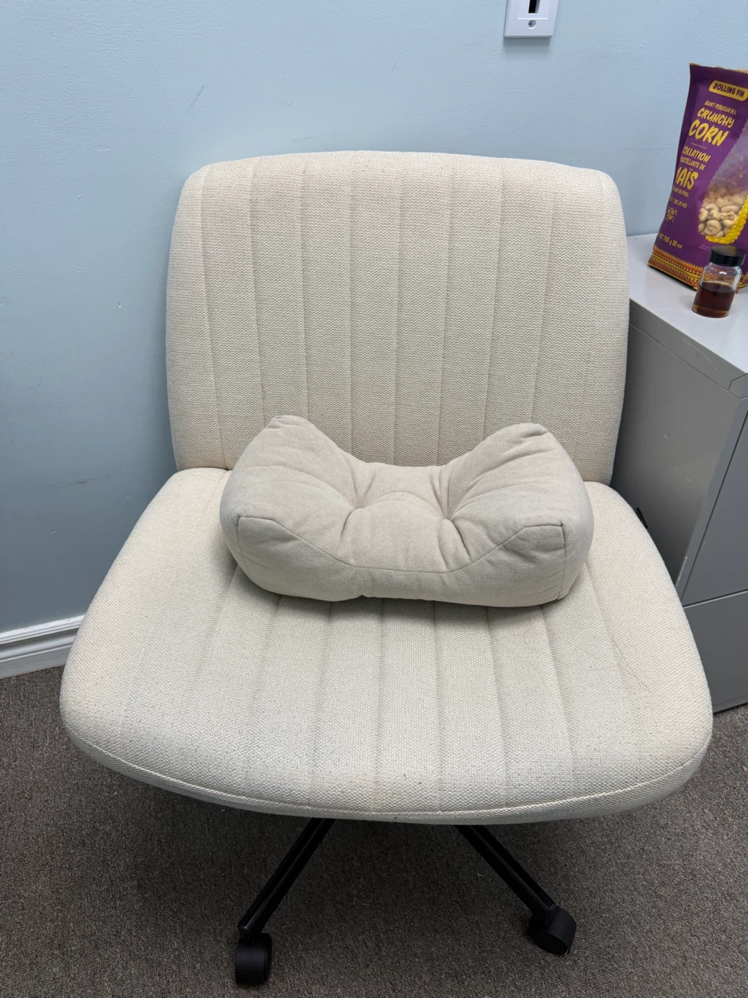 Cream Office Chair with Lumbar Pillow