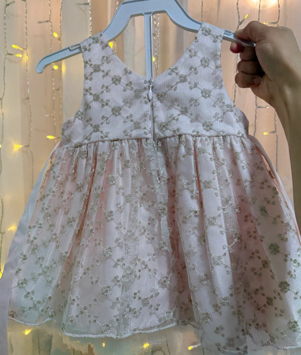 Pink Embroidered Formal elegant party baby girl Dress with Bow - photo 2