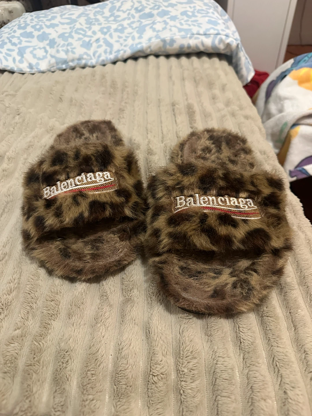 Balenciaga Leopard Print Furry Slides