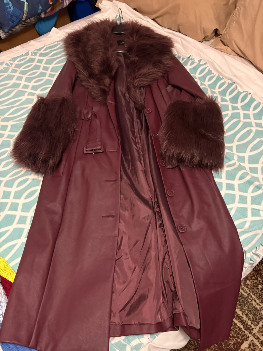Fashion Nova Nights in Paris Coat - Burgundy - Size S