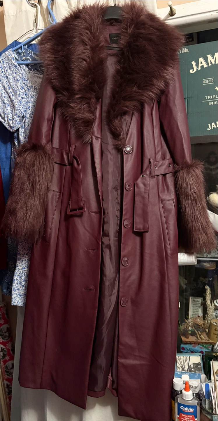 Fashion Nova Nights in Paris Coat - Burgundy - Size S - photo 2