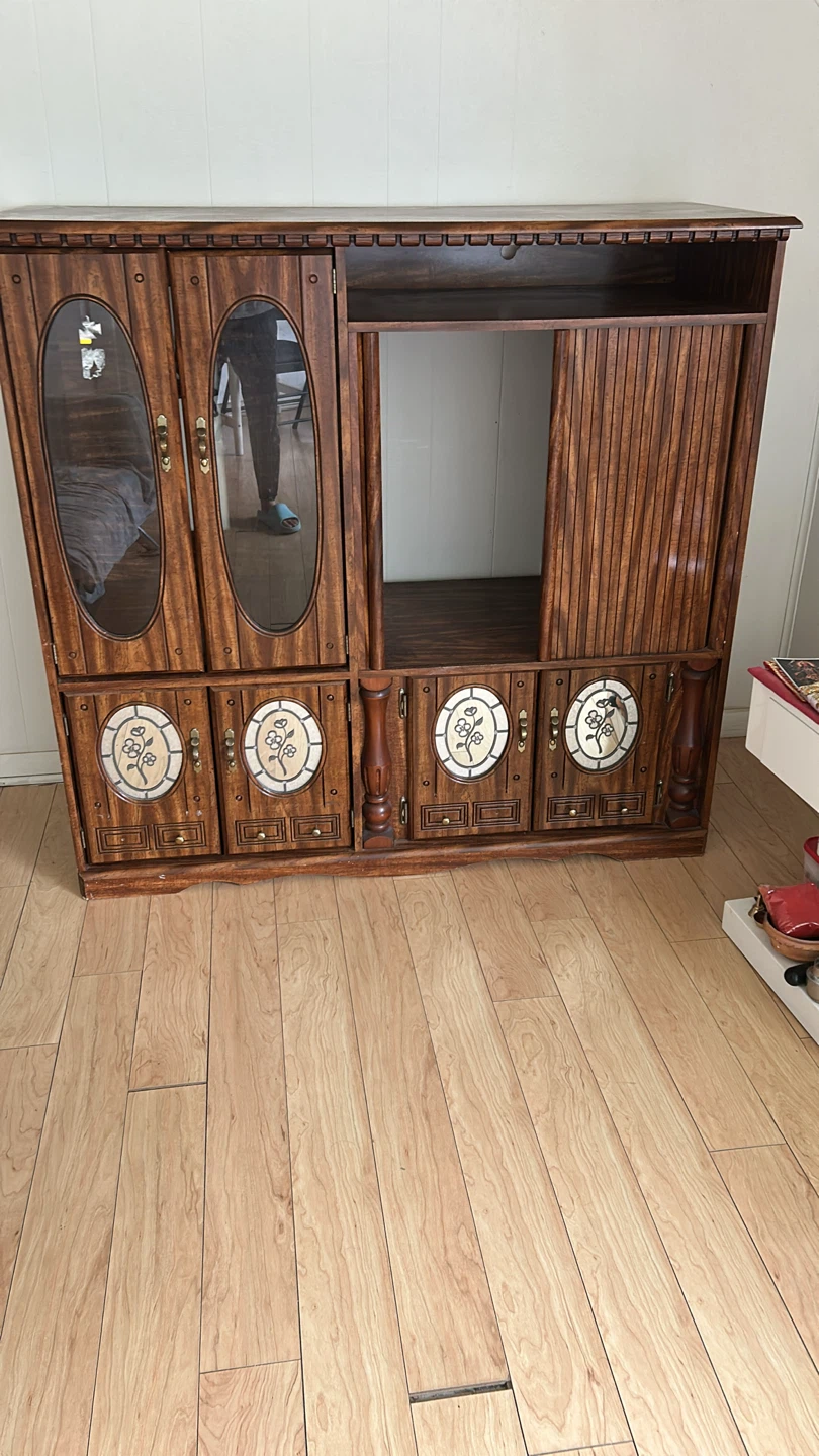 Wooden Entertainment Unit with Glass Doors