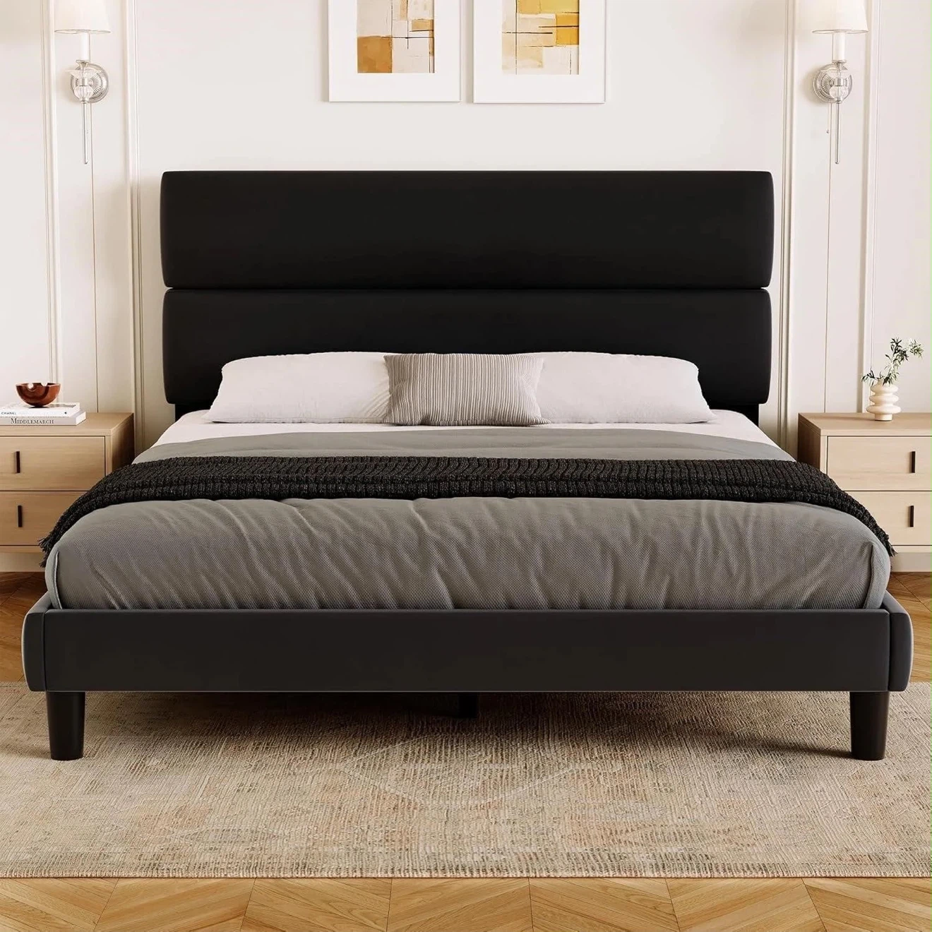 Queen Size Black Upholstered Bed Frame