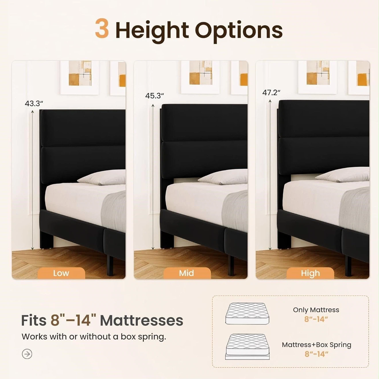 Queen Size Black Upholstered Bed Frame - photo 3