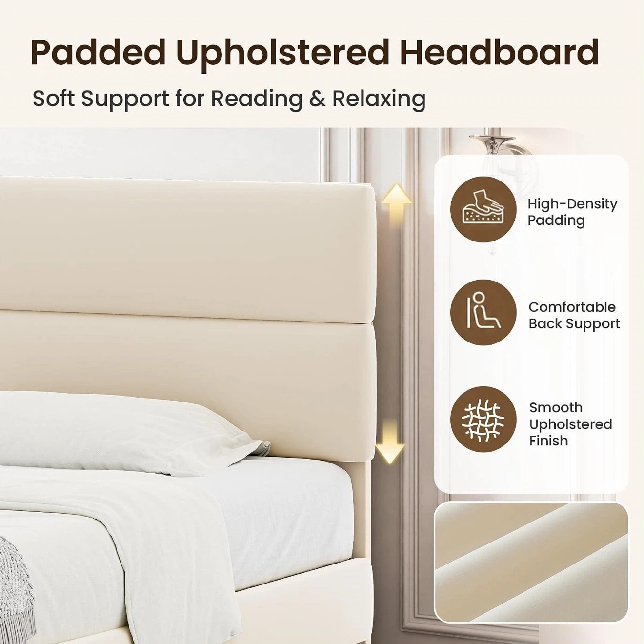 Upholstered Platform Bed Frame with Padded Headboard - photo 2