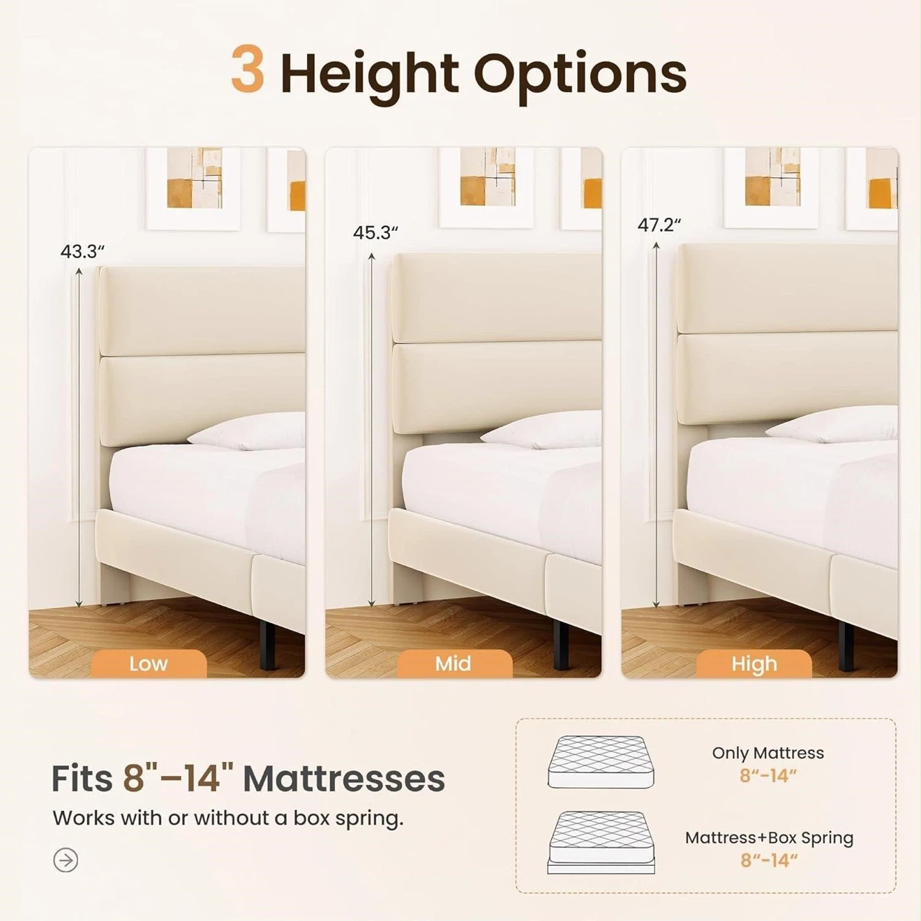 Upholstered Platform Bed Frame with Padded Headboard - photo 3