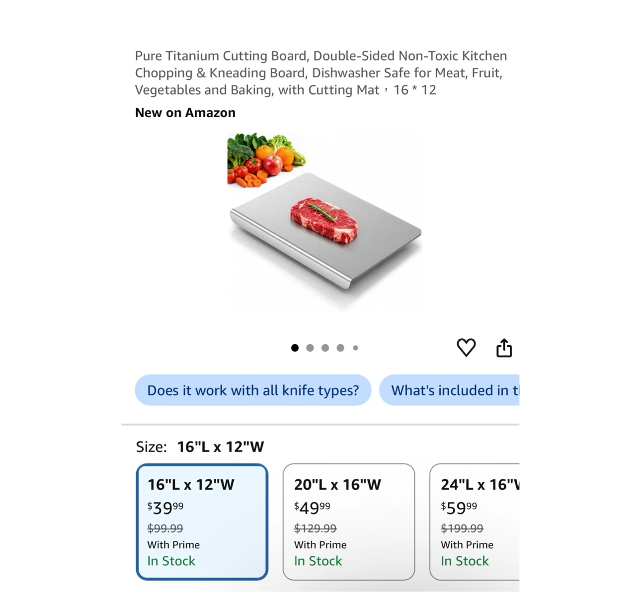 Brand new 16 * 12 Pure Titanium Cutting Board