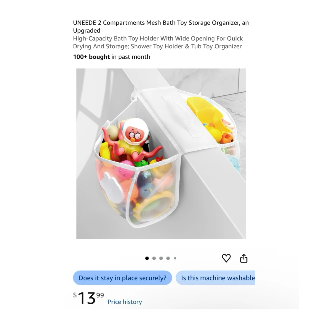 Brand new 2 Compartments Mesh Bath Toy Storage Organizer