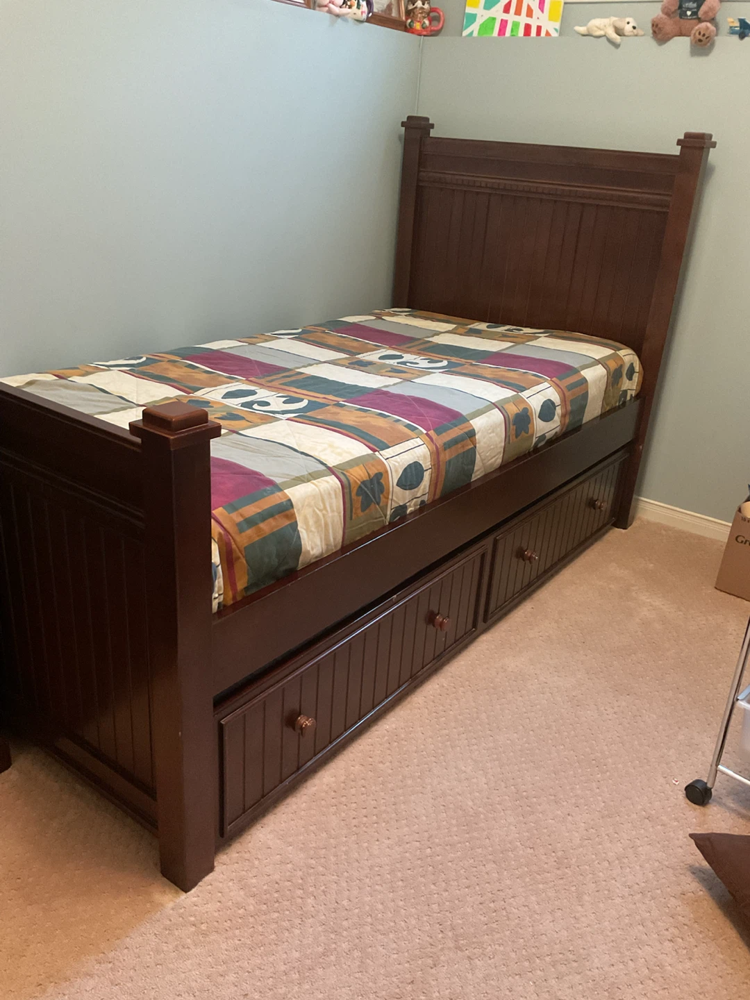 Wooden Twin Bed with Trundle and Storage Drawers