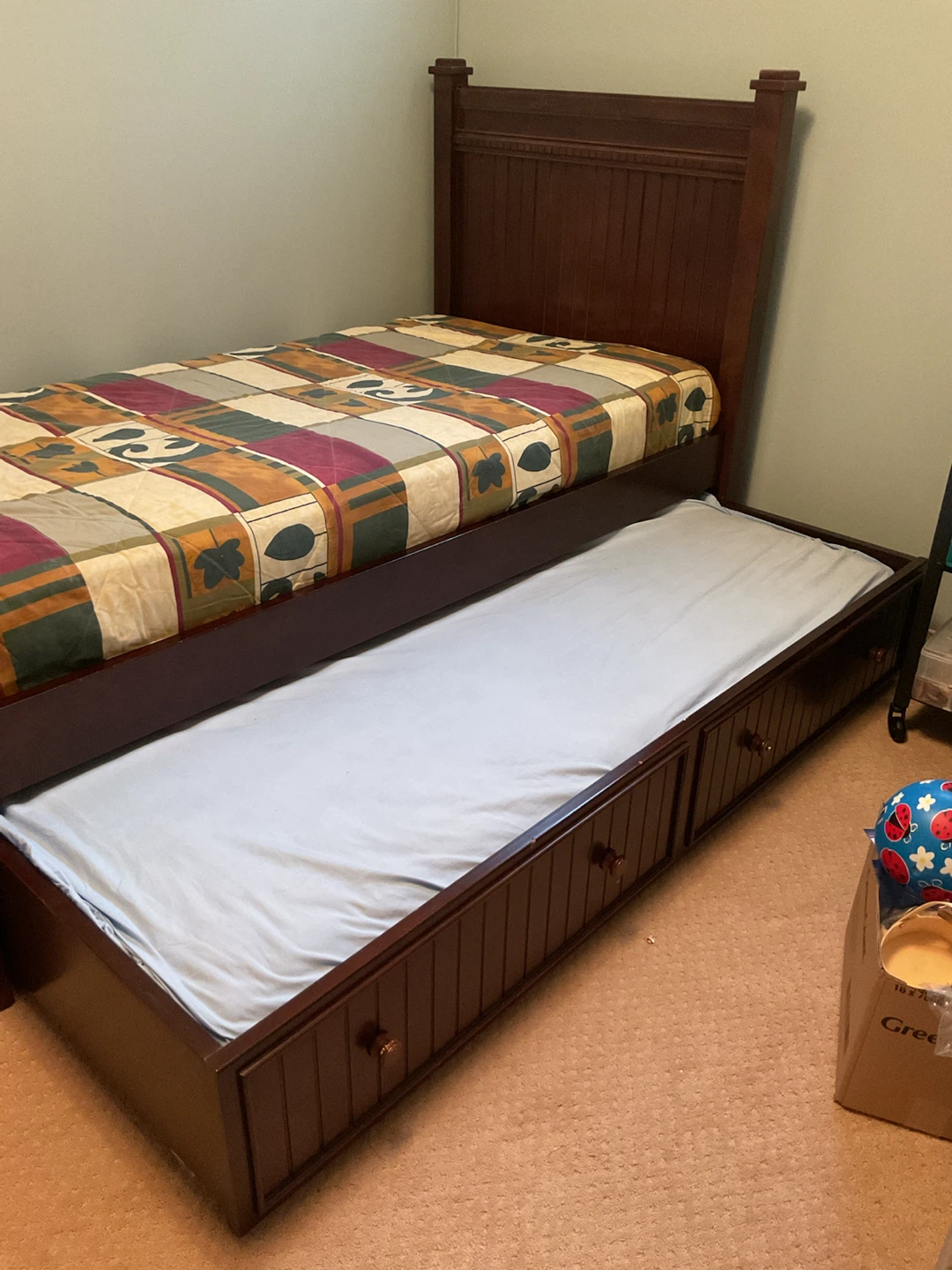 Wooden Twin Bed with Trundle and Storage Drawers - photo 2