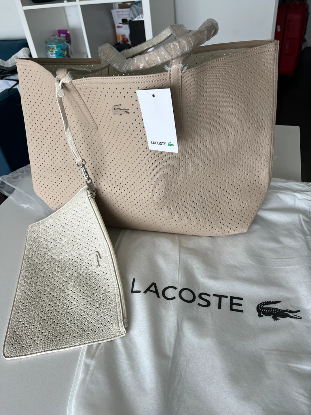 Lacoste Perforated Tote Bag Reversible with Pouch