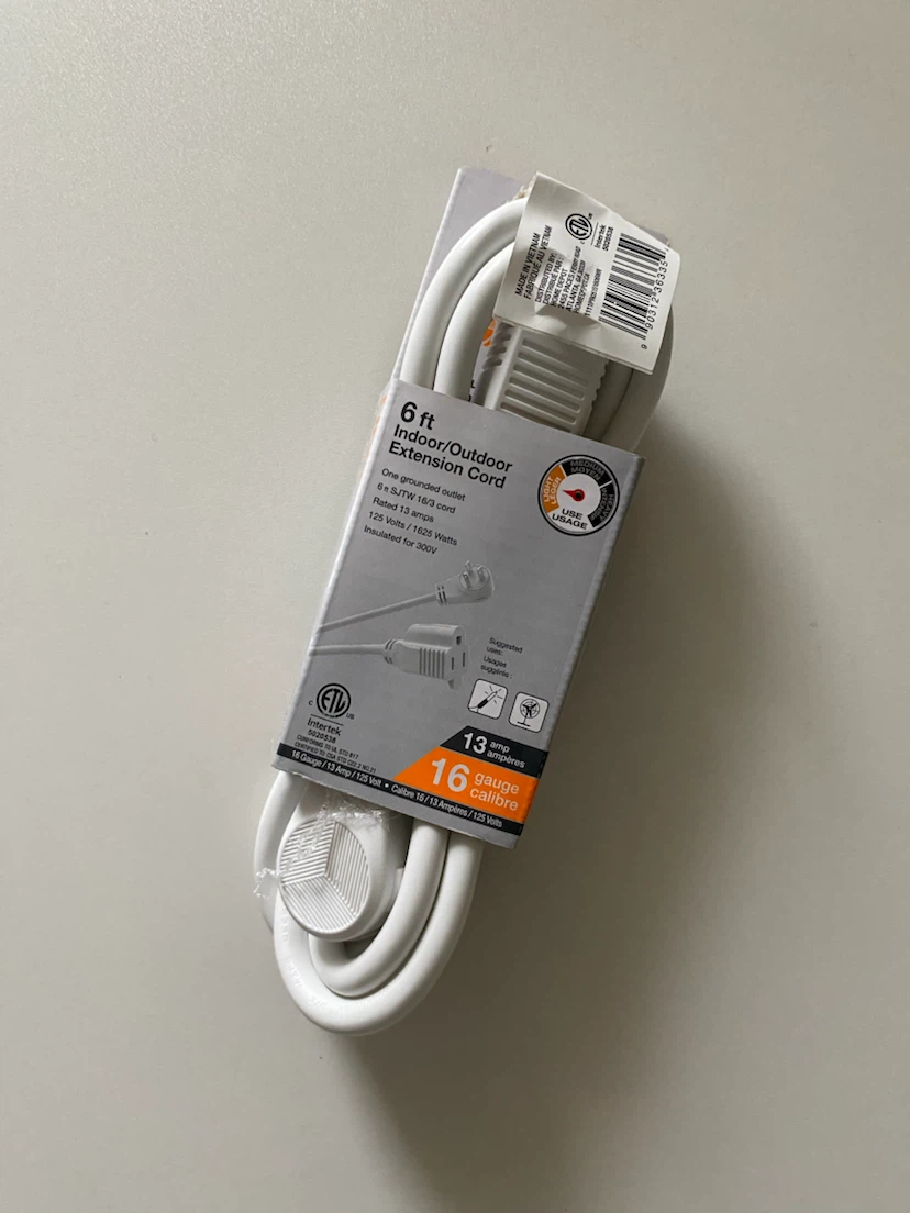 6 ft Indoor/Outdoor Extension Cord - White