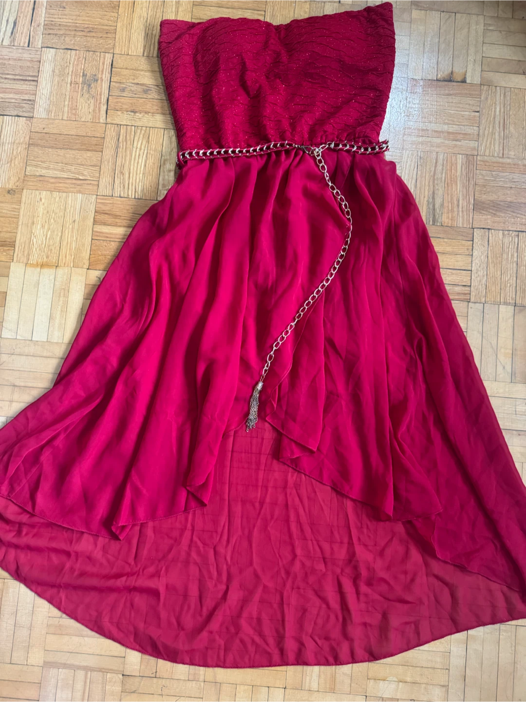 Derek Red Strapless Dress with Chain Belt