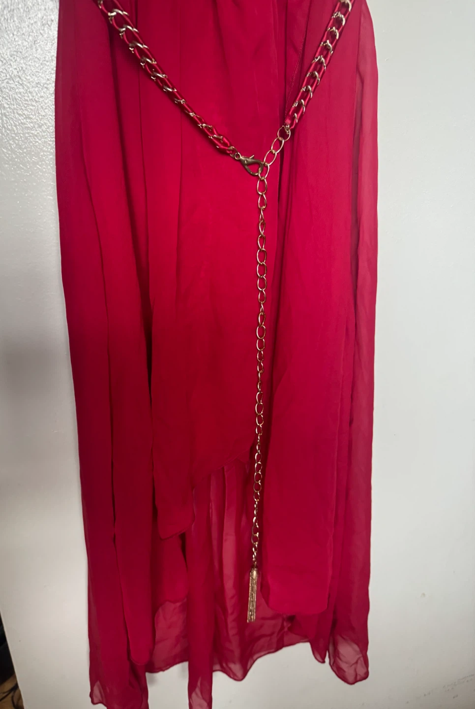 Derek Red Strapless Dress with Chain Belt - photo 3