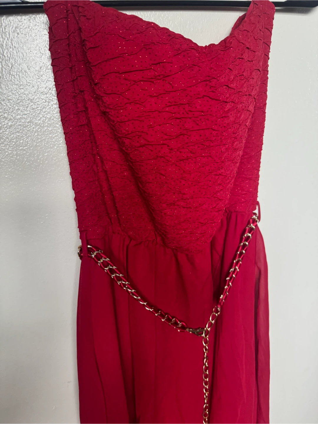 Derek Red Strapless Dress with Chain Belt - photo 4