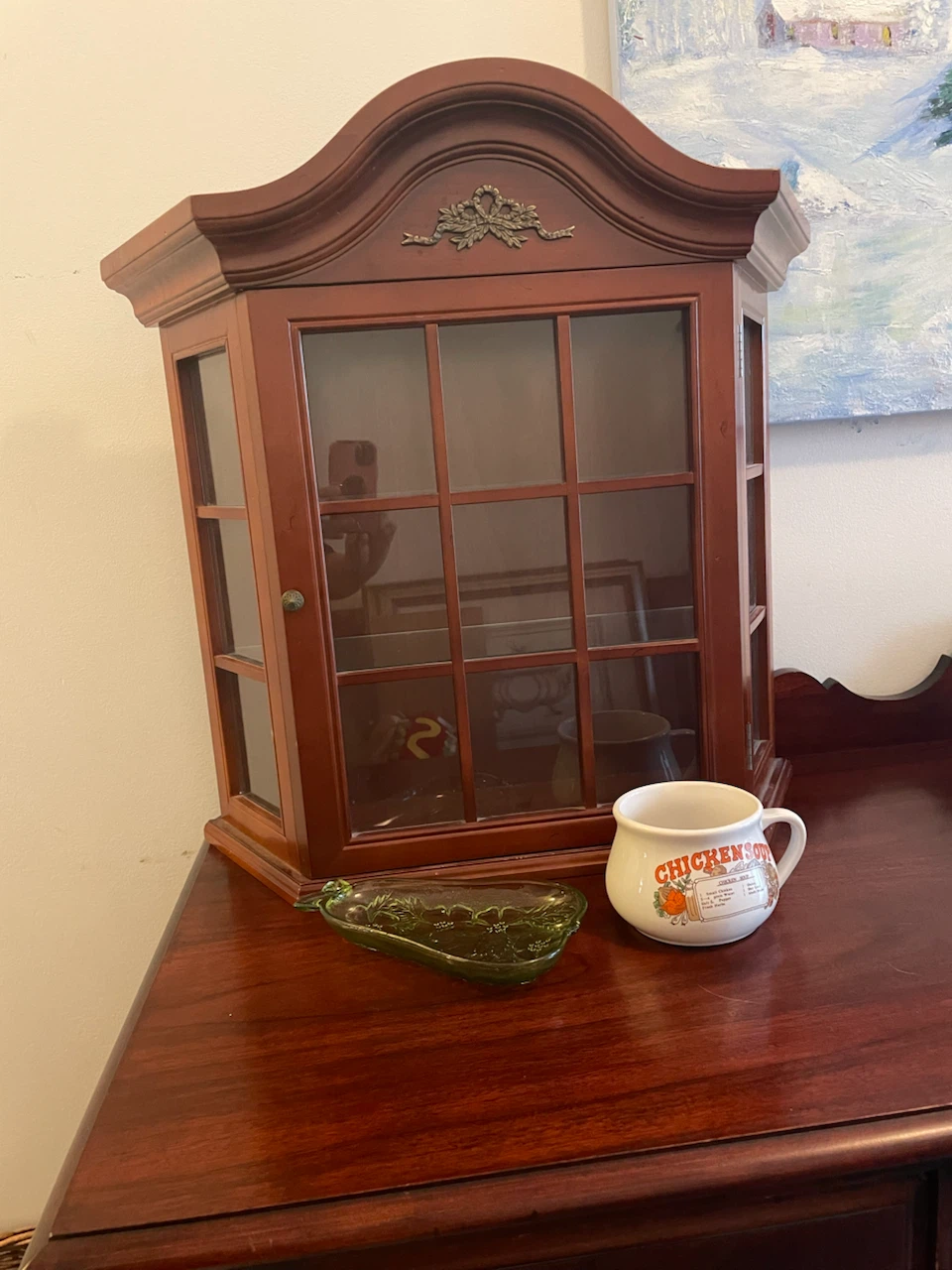 Wooden Curio Cabinet with Glass Doors (hangs on the wall)