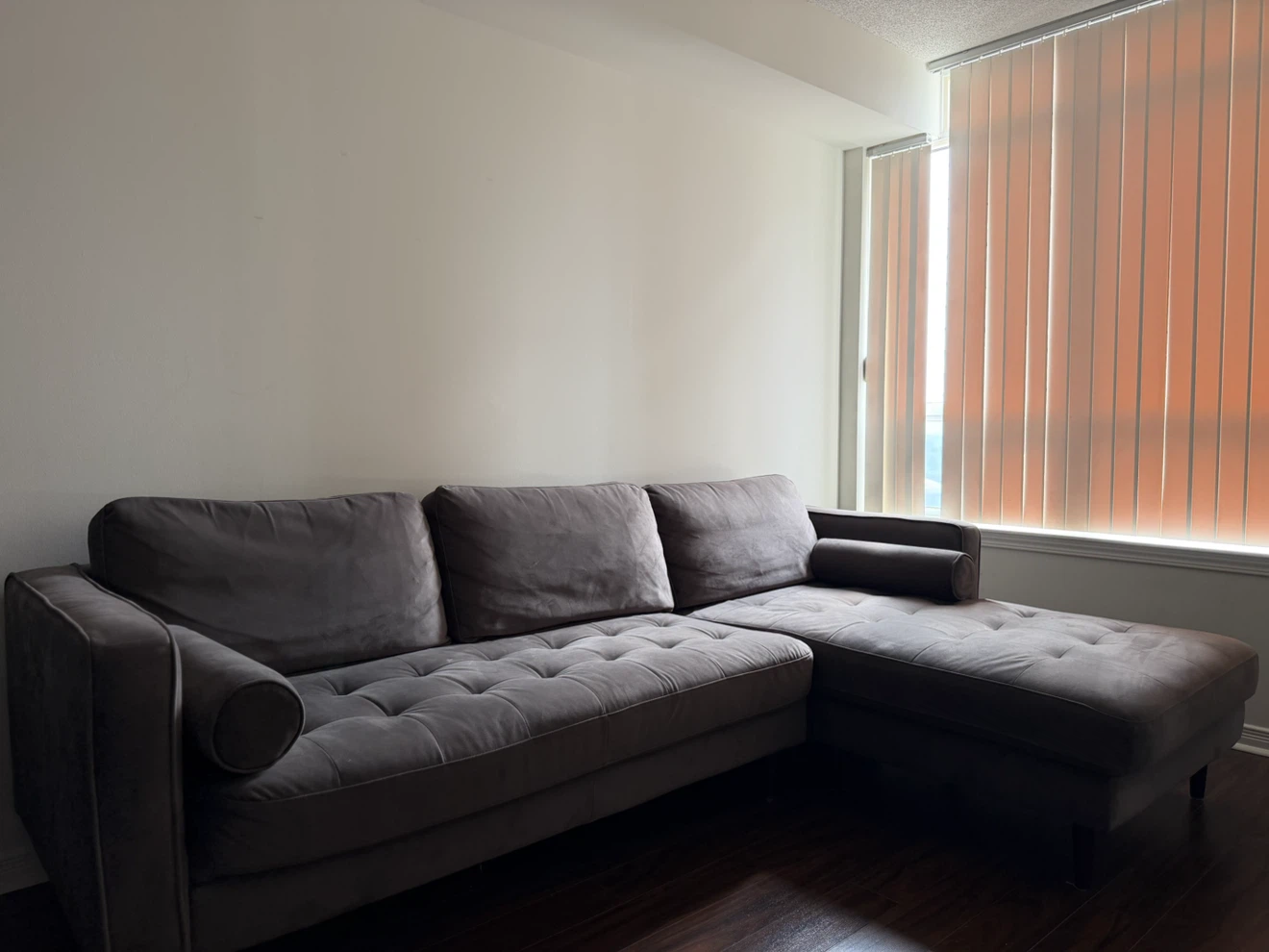 Structube Gray Velvet Sectional Sofa - photo 2