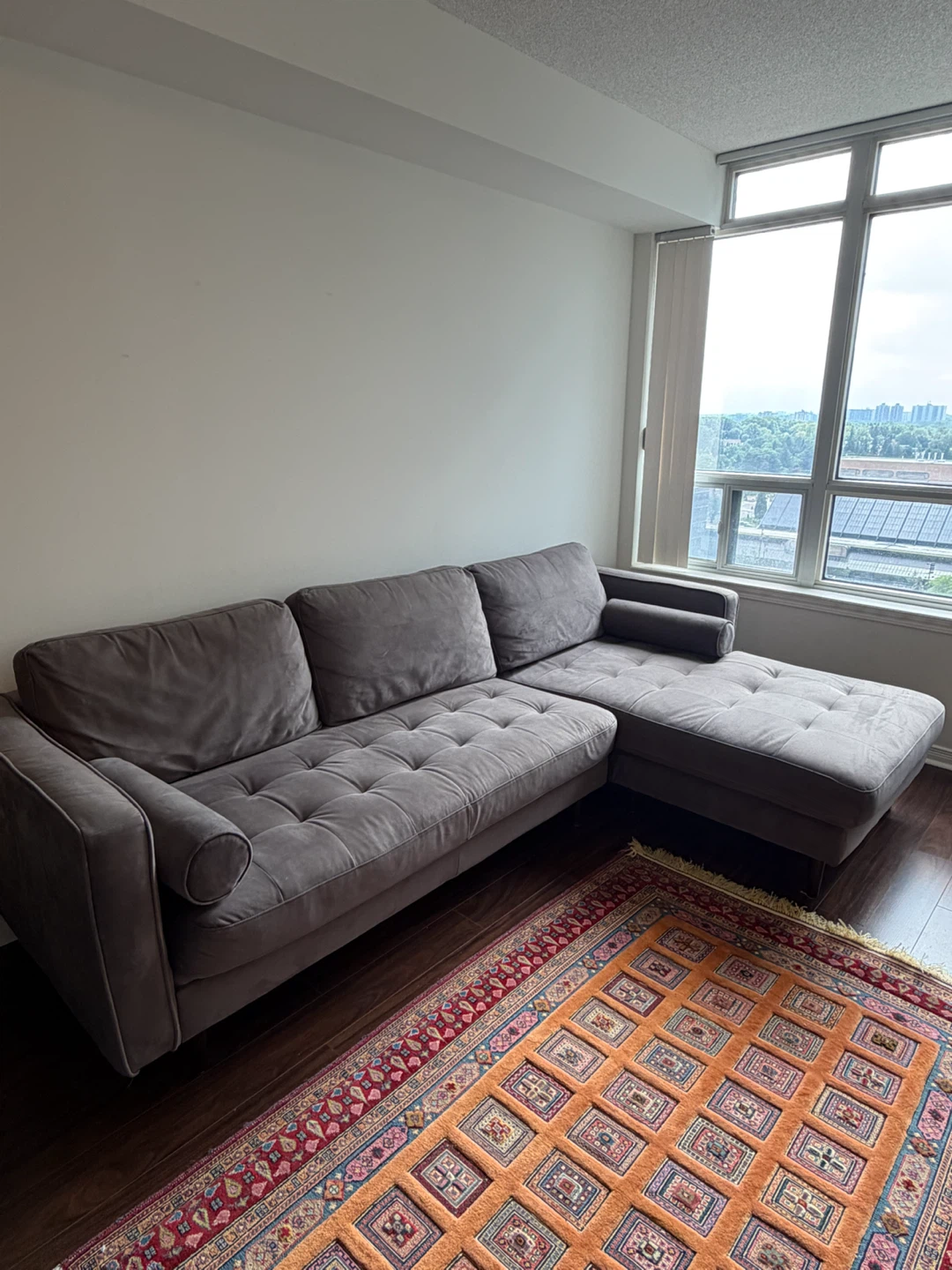 Structube Gray Velvet Sectional Sofa - photo 3