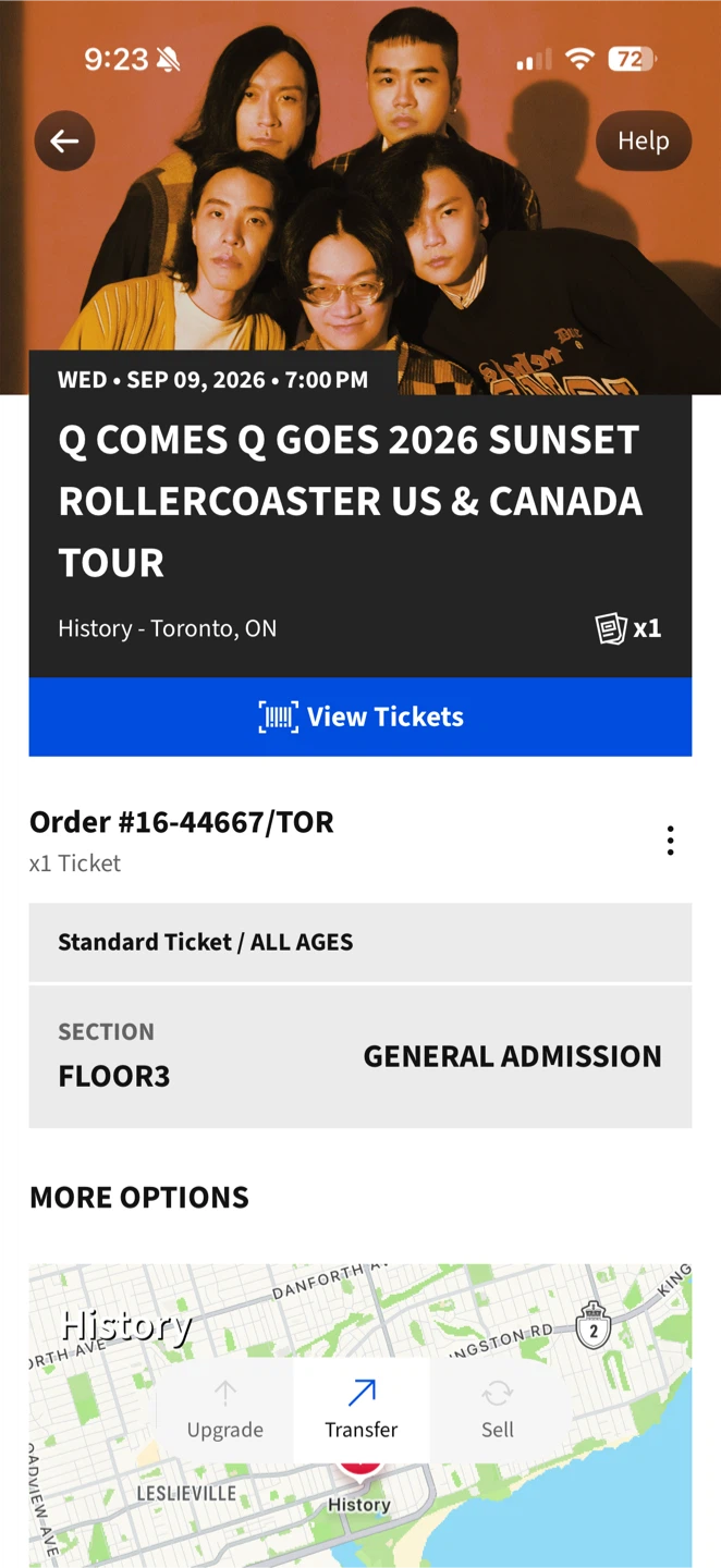 Sunset Rollercoaster Q Comes Q Goes 2026 Ticket FLOOR GA
