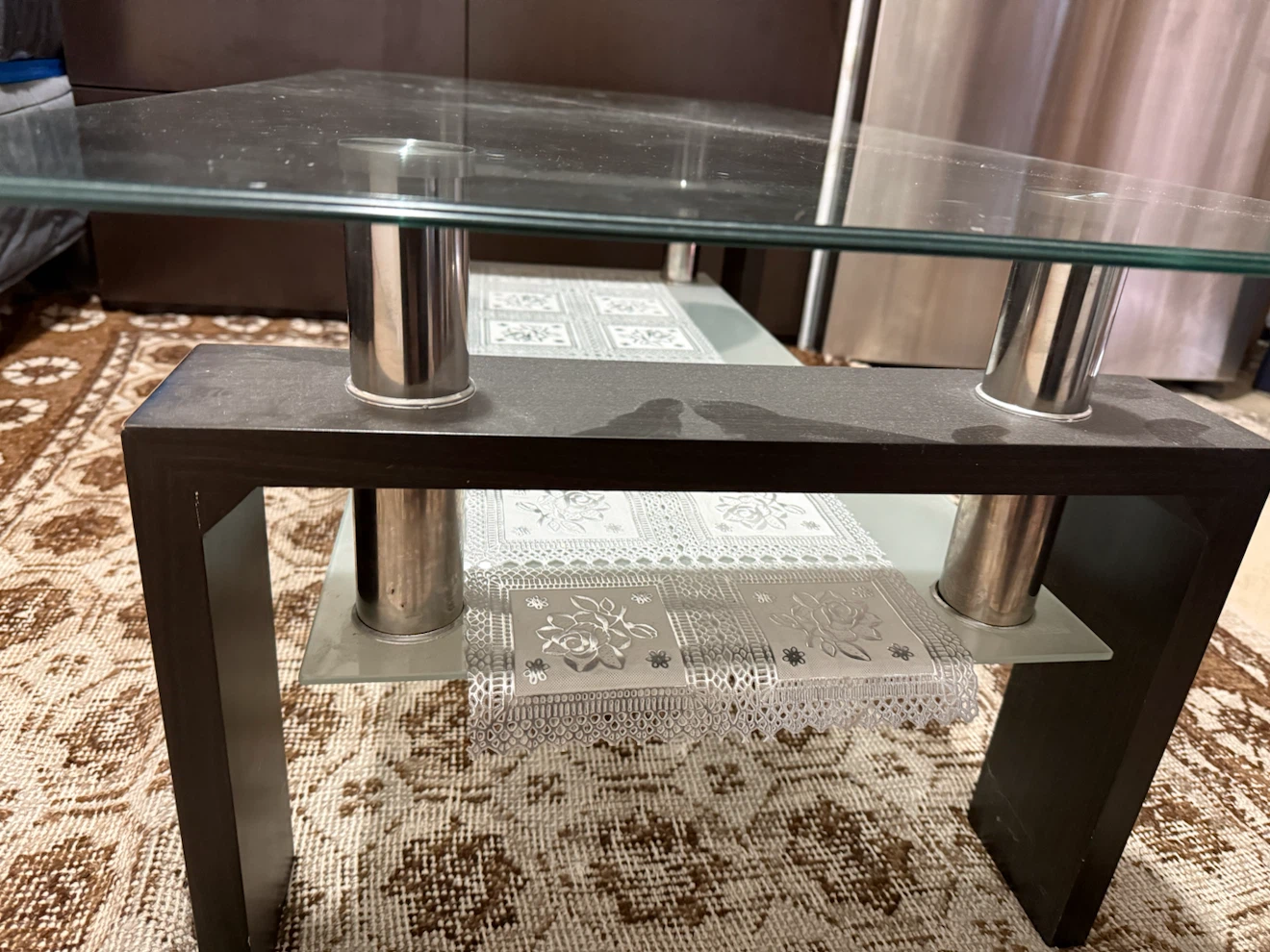Glass Coffee Table with Wood Base - photo 3