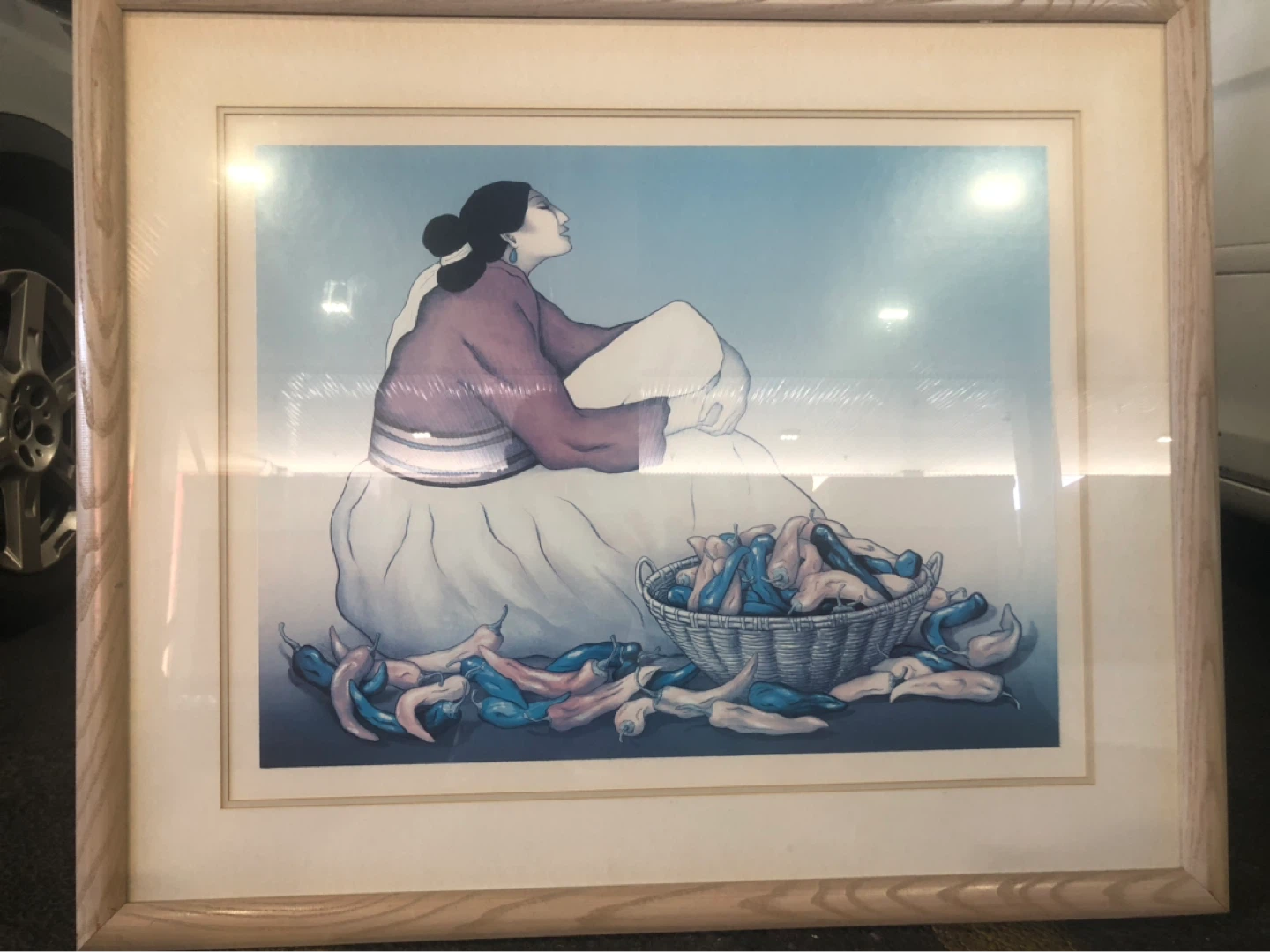 Framed Art Print of Woman with Basket of Peppers