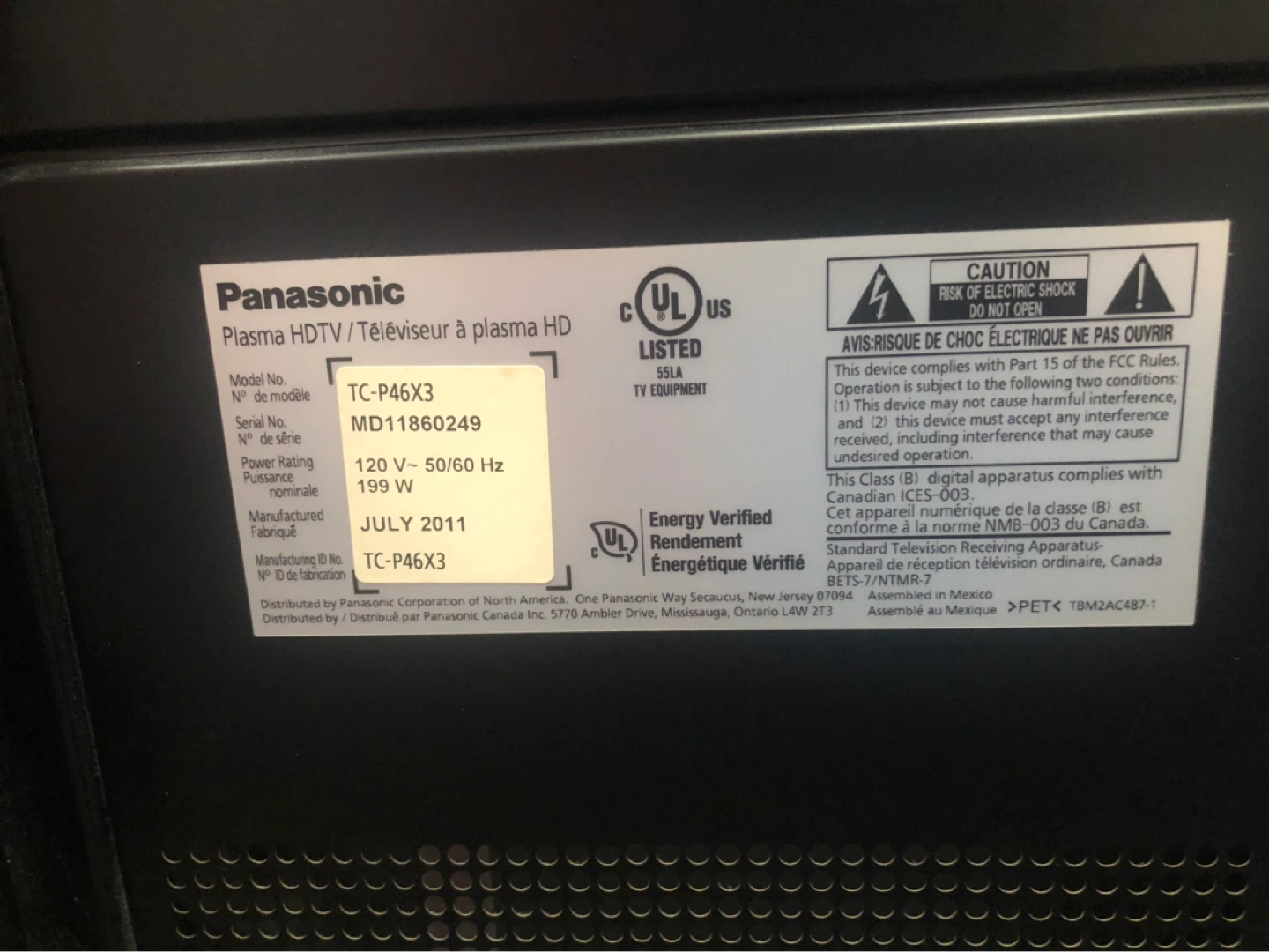 Panasonic TC-P46X3 Plasma HDTV - photo 4