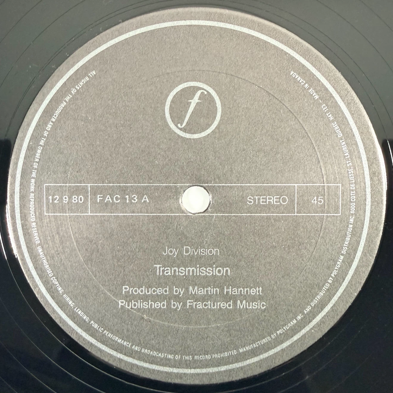1981 Joy Division Transmission Vinyl Single - photo 2