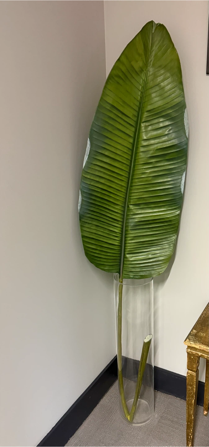 Large Faux Banana Leaf Plant in Clear Vase