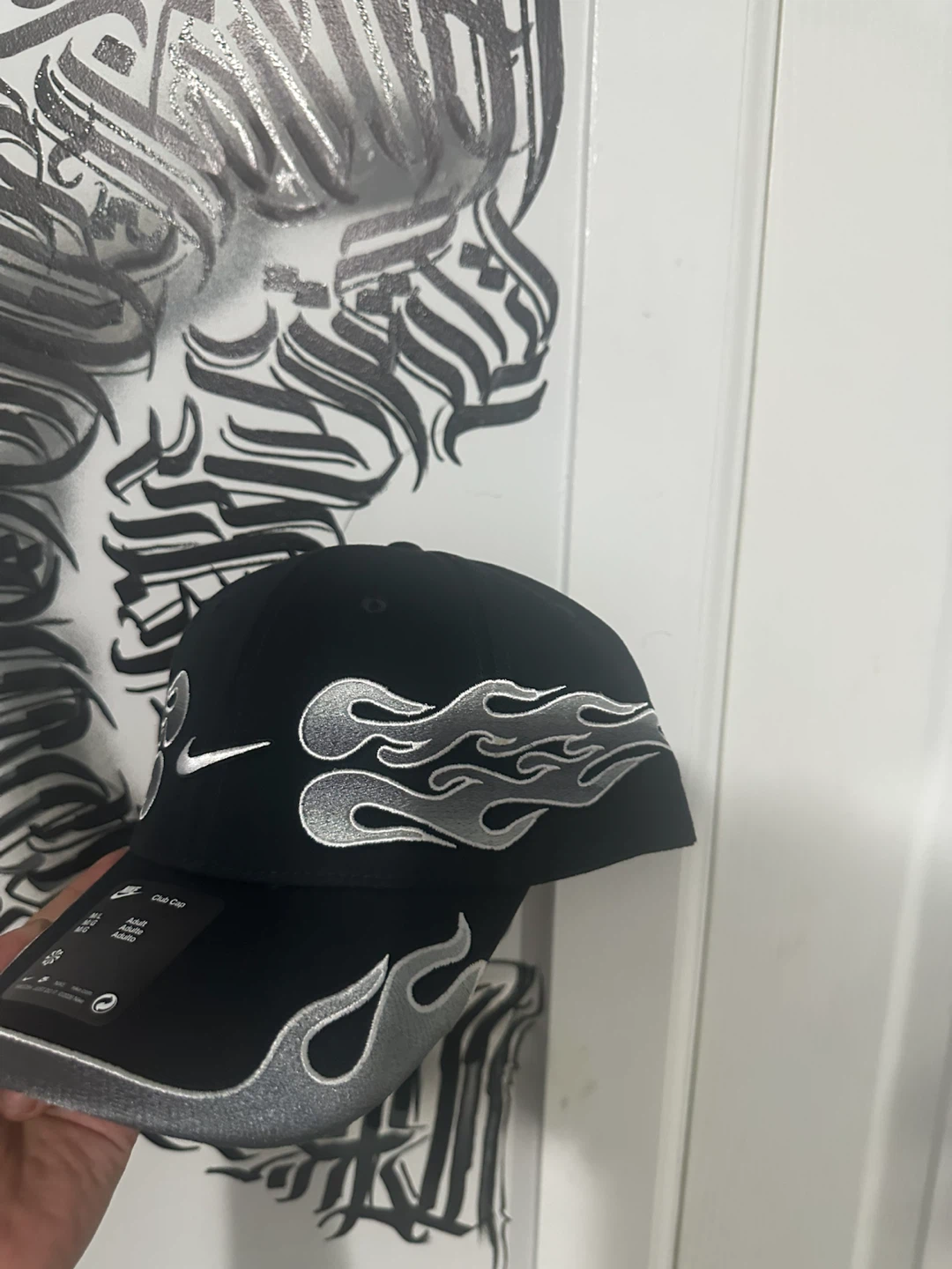 Nike Adult Cap - Black with Silver Flames