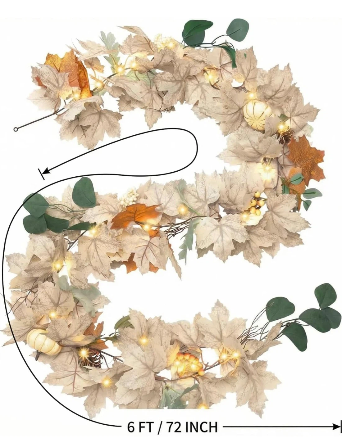 Fall Garland, Fall Decor with Maple Leaves & Pumpkins - photo 2