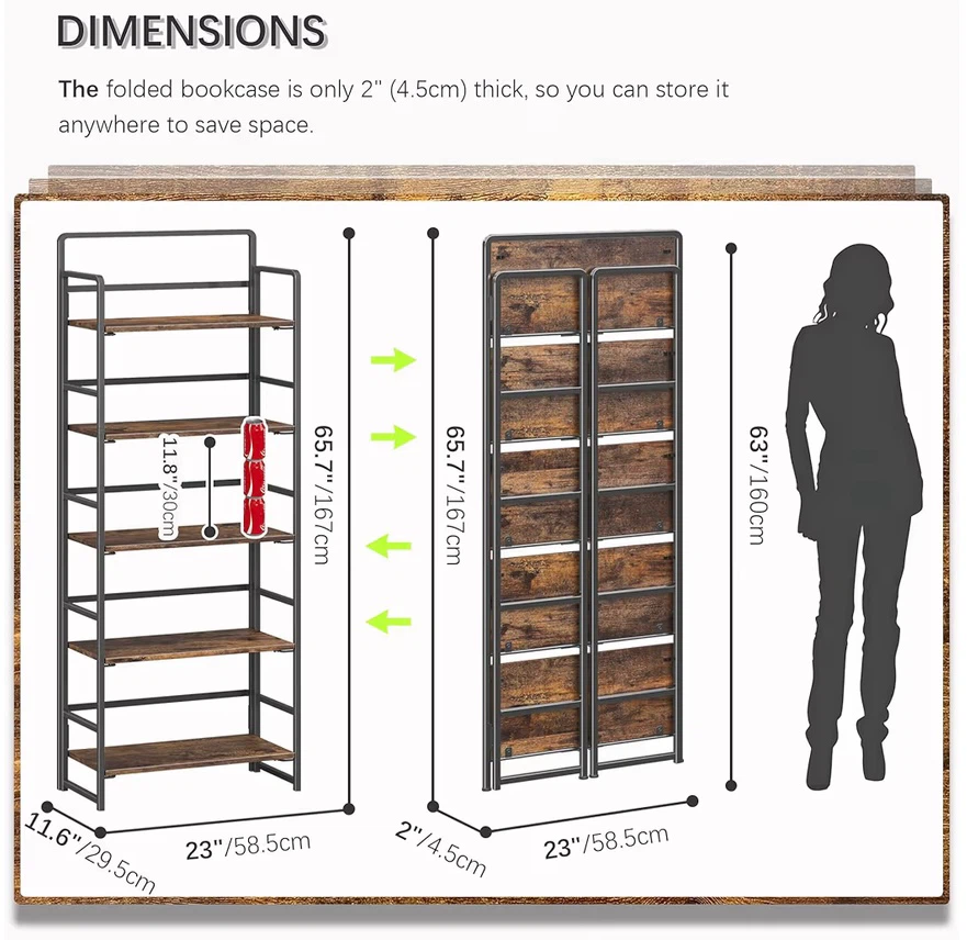 Folding 5-Shelf Bookshelf