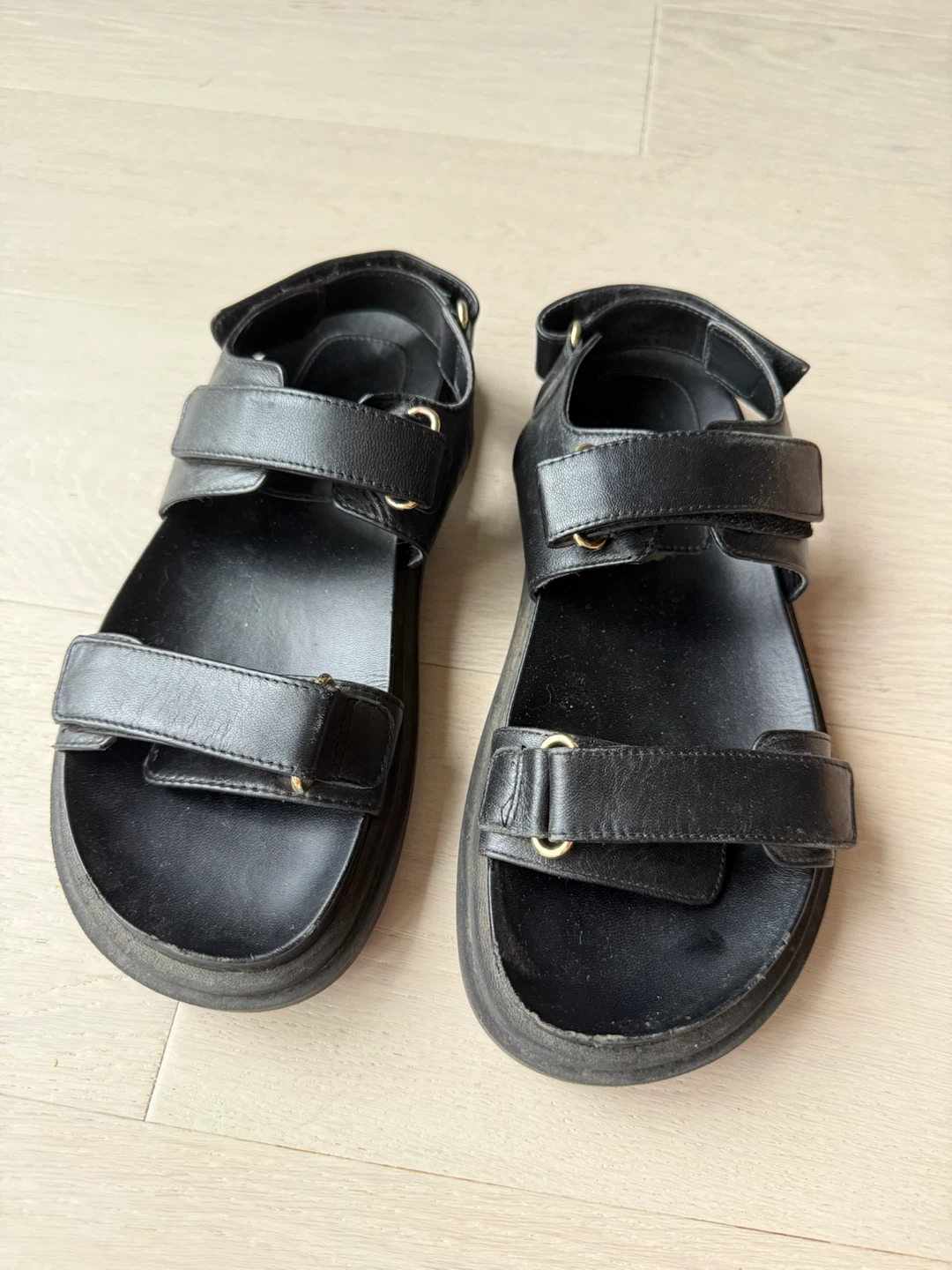 Zara Black Leather Platform Sandals